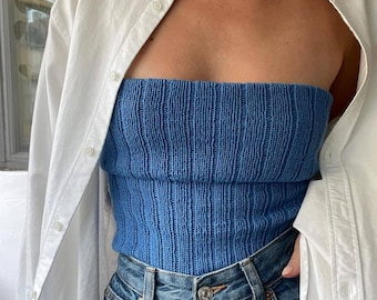 Tessa Tubetop Knitting Pattern PDF | Bottom-Up Elastic Summer Top | English | Pickles Yarn | Beginner-Friendly Knit