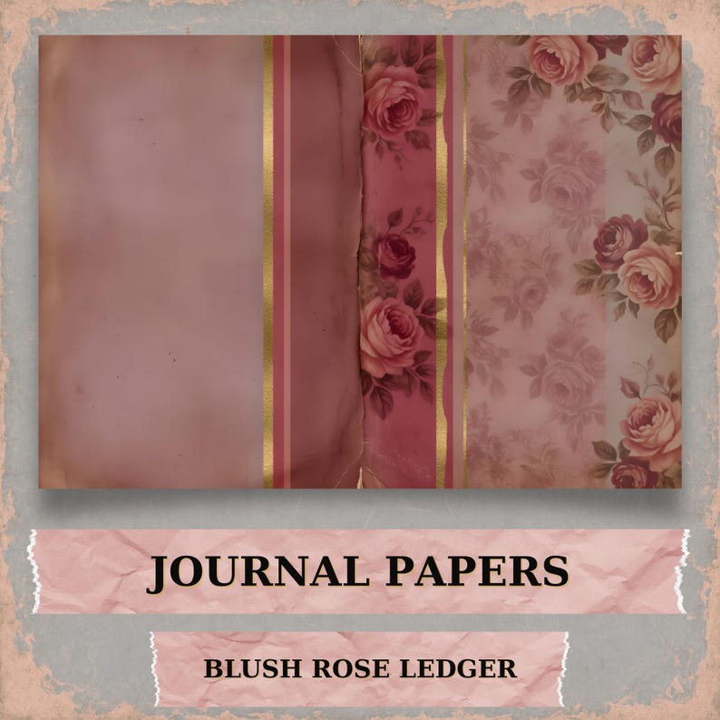 Junk Journal Papers A4 Printable Blush Rose Ledger Vintage Floral ...