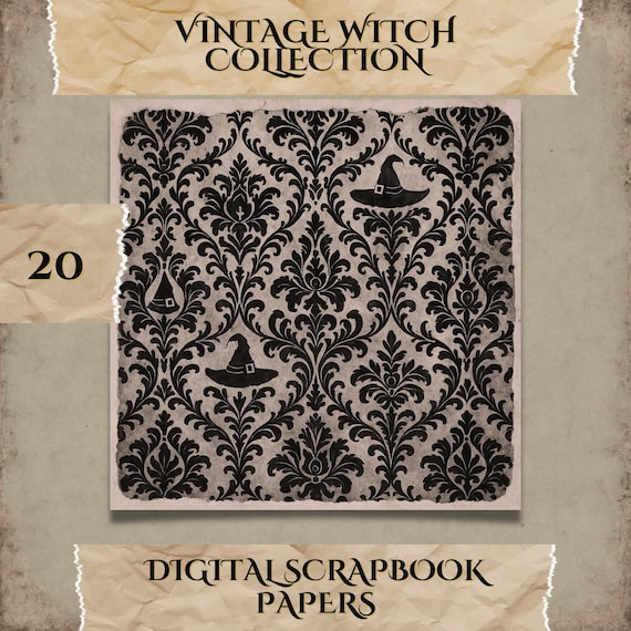 Vintage Witch Scrapbook Papers | Gothic Victorian Digital Paper Pack | Witchy Printable Backgrounds (12x12", 300 DPI)