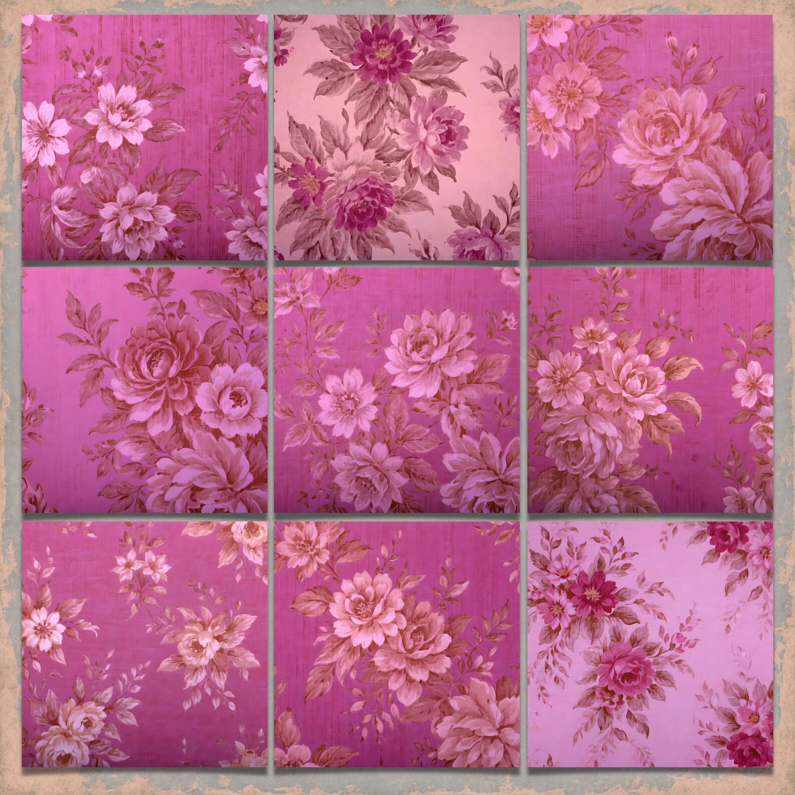 Pink Floral Scrapbook Paper – Vintage Rose Digital Paper Pack, Shabby ...