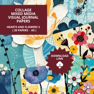 Collage Mixed Media Visual Journal Papers - Hearts and Flowers 3