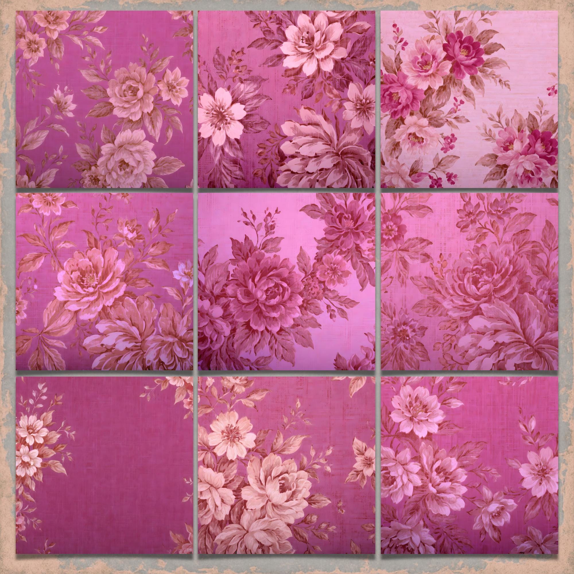 Pink Floral Scrapbook Paper – Vintage Rose Digital Paper Pack, Shabby ...