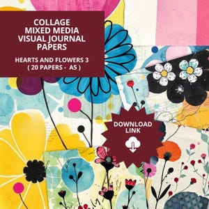 Collage Mixed Media Visual Journal Papers - Hearts and Flowers 4