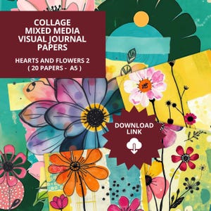 Collage Mixed Media Visual Journal Papers - Hearts and Flowers 2
