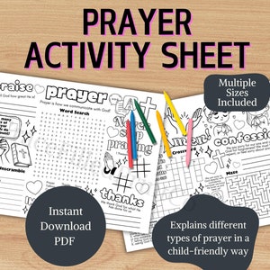 Prayer Educational Activity Placemat for Kids and Teens Biblical Printable Activities Christian Learning Games Bible Teachings Sunday School
