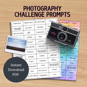 Cartes à découper invites défi photographie imprimable téléchargement immédiat défi photo une photo par jour Exploration d'images défi 48 jours par jour