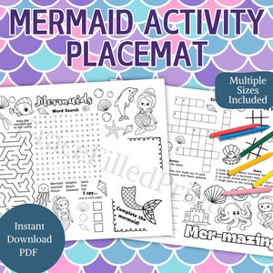 Mermaids Printable Activity Placemat for Kids and Preteens Mermaid