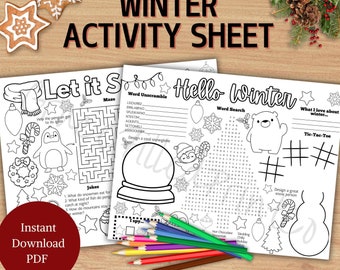 Winter Activity Sheet: Snowy Weather Printable Craft, Word Search and Maze (PDF)