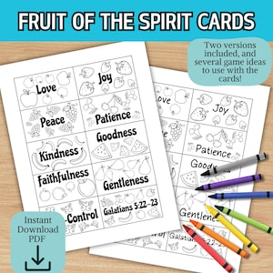 Fruit of the Spirit Cards Game Printable Sunday School Activity Christian Crafts for PreK Bible Flashcards Elementary Bible Lesson Resources
