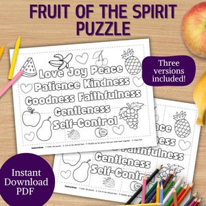 Frucht des Geistes Puzzle druckbares Jigsaw Puzzle Kinder christliches Handwerk Sonntagsschule Aktivität Frucht des Geistes Malvorlage Handwerk