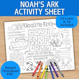 Noah&#39;s Ark Activity Placemat Christian Activity For Children Biblical Educational Printable Men of the Bible Sunday School Crafts Bible Game