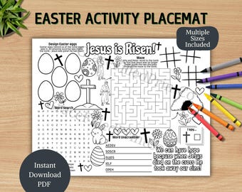 Kids Easter Activity Placemat Christian Easter Placemat Elementary Bible Lesson Printable Easter Craft for Sunday School Children's Ministry
