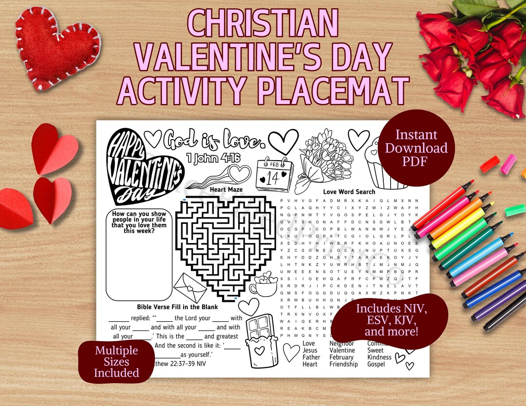 Christian Valentine's Day Activity Placemat February Sunday School ...