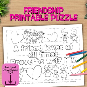 Christian Friendship Printable Puzzle, Sunday School Games, Proverbs 17:17, Friends Kids Ministry Craft