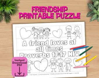 Christliche Freundschaft druckbares Puzzle, Sonntagsschulspiele, Sprüche 17:17, Freunde für KinderMinisterium Handwerk