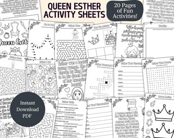 Queen Esther Activity Pages: Christian Kids Printable, Biblical Education, Sunday School Lesson (PDF)