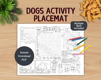 Dog Activity Placemat for Kids: Puppy Games & Coloring Page (PDF)