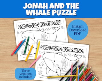Jonah and the Whale Printable Puzzle: Sunday School Bible Story Game (Digital Download PDF)