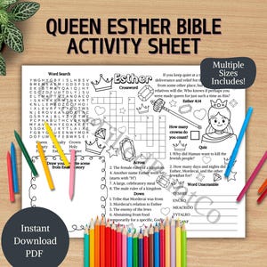 Queen Esther Activity Sheet Christian Page Biblical Educational Activities for Sunday School Lesson Old Testament Teaching Bible Placemat
