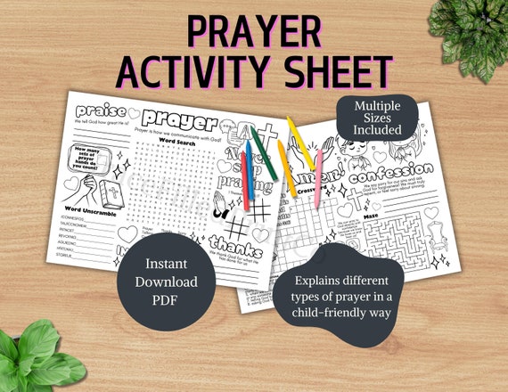 Prayer Educational Activity Placemat for Kids and Teens Biblical Printable Activities Christian Learning Games Bible Teachings Sunday School