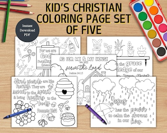 Christian Coloring Pages for Kids: Bible Verse Printables (Set of 5)(PDF)
