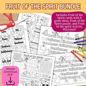 Jogo americano de atividades do Fruto do Espírito, cartões de versículos bíblicos, artesanato cristão para crianças, jogo da escola dominical, artesanato do Fruto do Espírito, jogos bíblicos