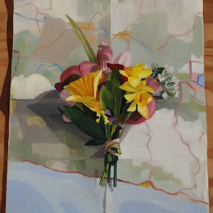 Fleurs sur la carte 1 - Peinture originale