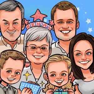 Personalized Cartoon Family Portrait, Custom Mother's Day Gift, Family Cartoon Portrait from Photo, Caricature Drawing, Custom Gift for Mom
