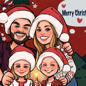 Custom Christmas Family Cartoon Portrait, Caricature from Photo, Christmas Gifts, Family Cartoon Portrait, Family Gift, Christmas Ornaments