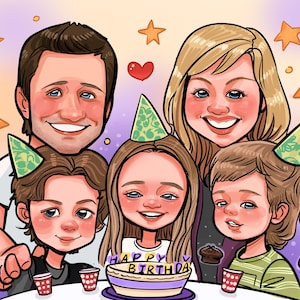 Aangepaste cartoon familieportret, portret van foto, gepersonaliseerd verjaardagscadeau, karikatuur van foto, cartoonportret, grappig cadeau voor moeder