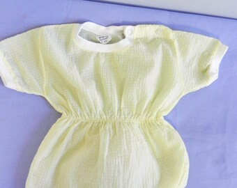 Vintage Retro Baby Romper Semi Sheer Yellow Seersucker Onesie 6 Months