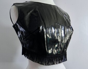 Vintage Top 60s Black Crop Top , Sexy Go-Go Girl Midriff Shirt Rare Frederick's of Hollywood