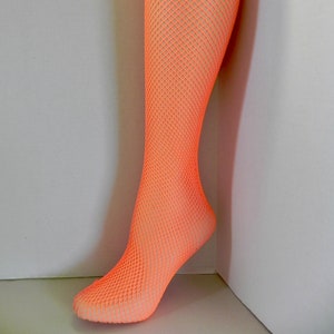 Vintage 60s Fishnet Tights Neon , Mod Fashion Bright Orange Fish Nets image 1