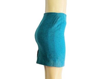 Vintage 60s Mini Skirt , Blue soft wool Wiggle Skirt