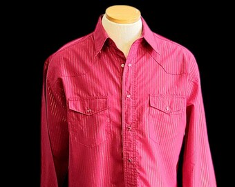 Vintage Men's Western Shirt , Dark Red with Gold Thread Cowboy Shirt med lg