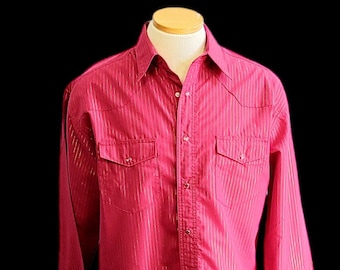 Camicia western da uomo vintage, camicia da cowboy rosso scuro con filo dorato con lg