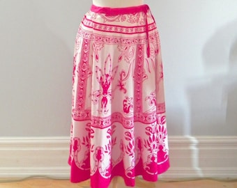 Vintage Pink Skirt - 50s style Ethnic Print Sm