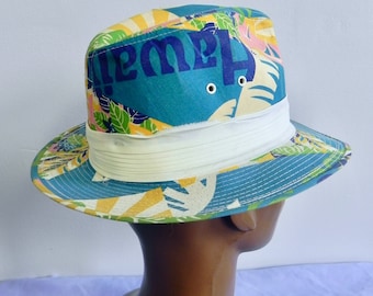 Vintage Hawaiian Print Fedora Hat NOS Beach Hat