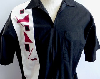 Vintage 80s Me's Zip Front Shirt 80s does 50s Shirt Jac M