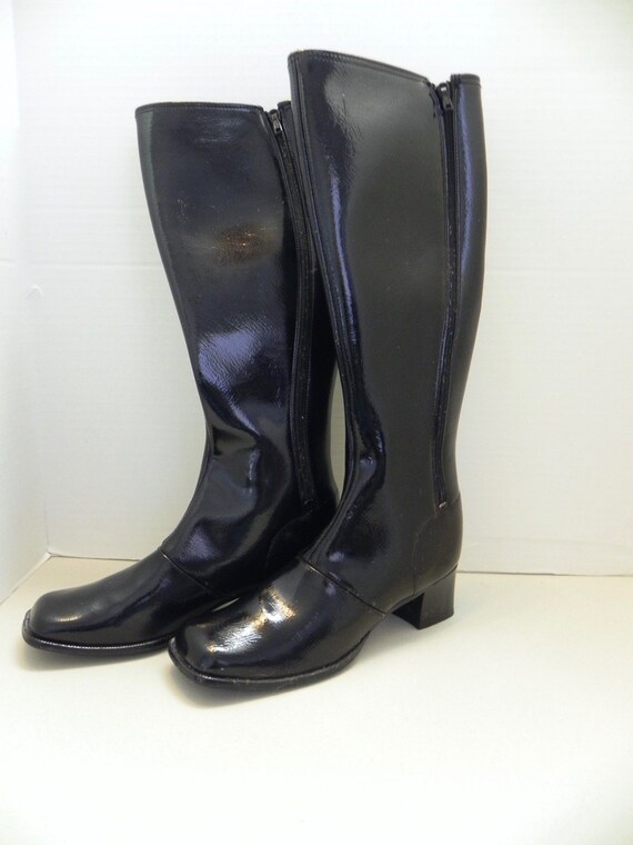 Vintage Black 60s Calf Length Go Go Double Zip Boo