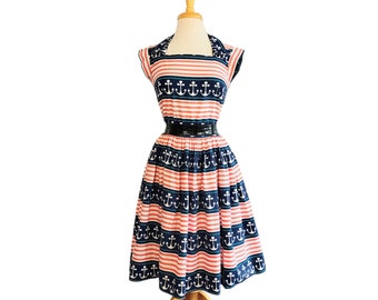 Vintage 50s style Anchors Away Dress sm med