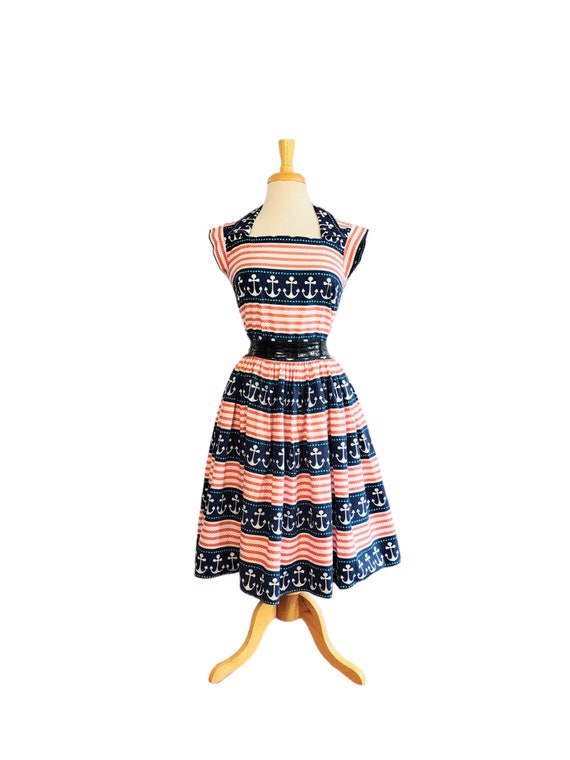 Vintage 50s style Anchors Away Dress sm med