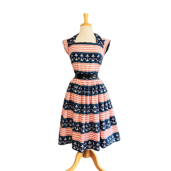 Vintage 50s style Anchors Away Dress sm med