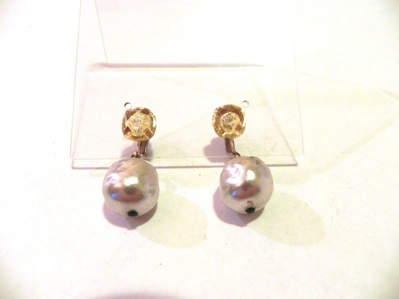 Vintage Earrings 40s 50s Gold Glass Bead and Pearl Drop Earrings on sale