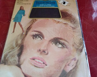 Vintage 60s Navy Stockings In Cute Package