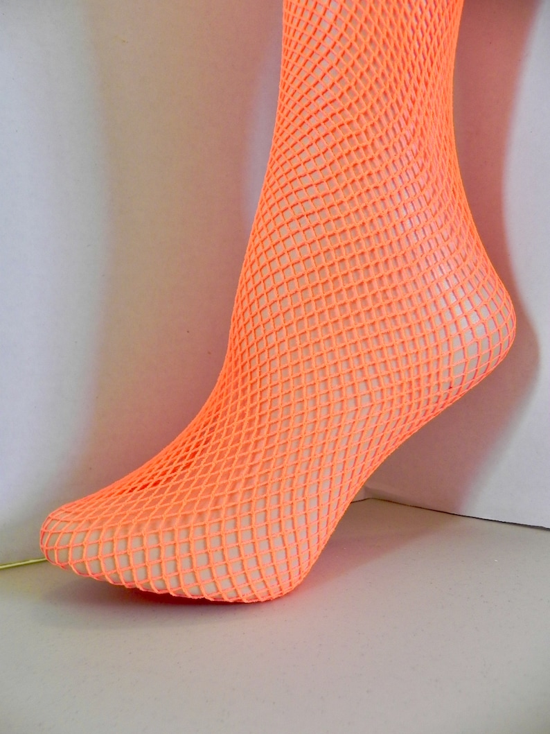 Vintage 60s Fishnet Tights Neon , Mod Fashion Bright Orange Fish Nets image 9