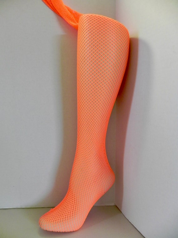 Vintage 60s Fishnet Tights Neon , Mod Fashion Bri… - image 1