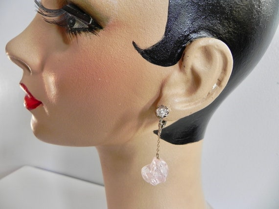 Vintage 50s Pink Drop Bead Earrings - Cotton Cand
