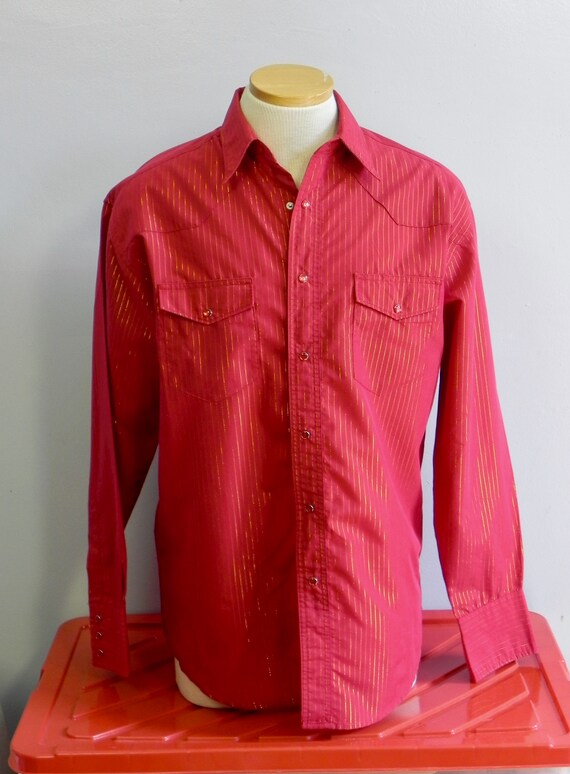 Vintage Men's Western Shirt , Dark Red with Gold … - image 5