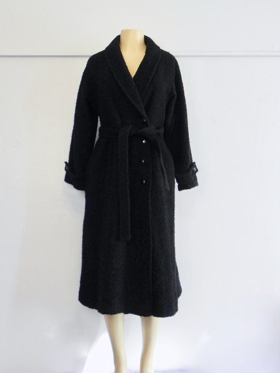 Vintage Coat 40s style Boucle Coat Black Nubby Wo